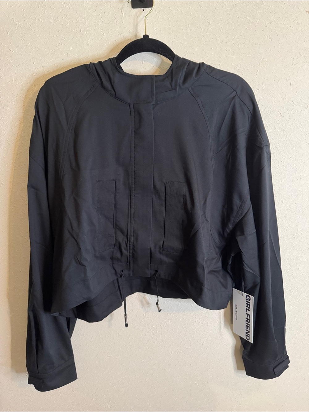 NWT Girlfriend Collective Black Cropped Athletic Hoodie Sz XL